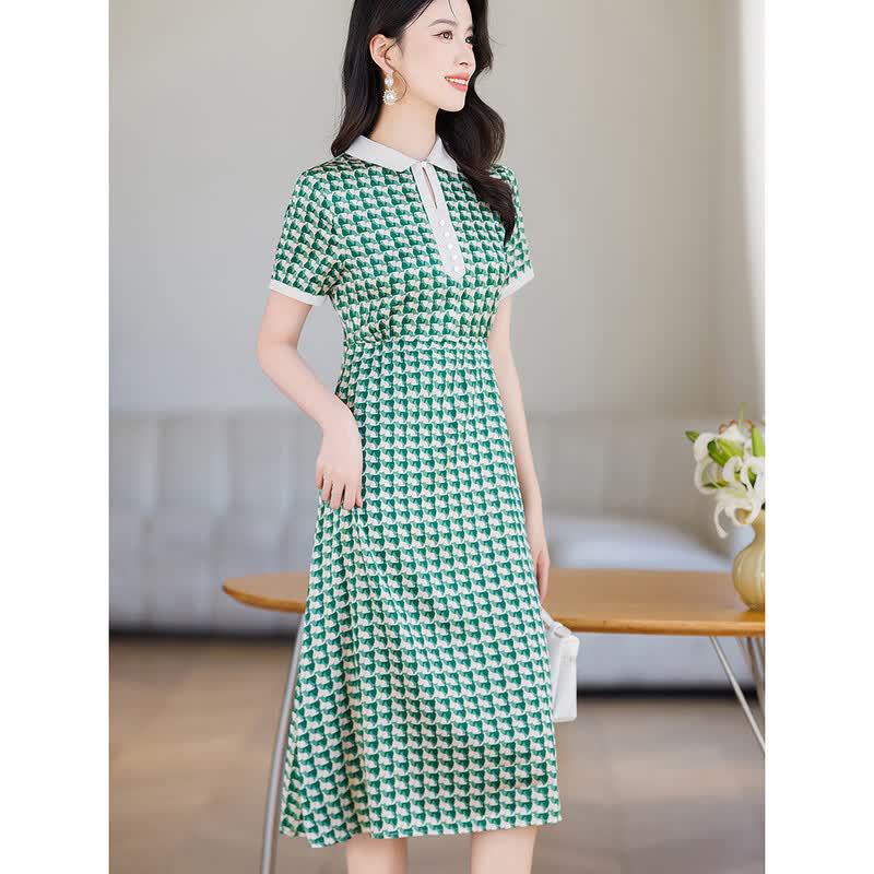 D.F.DEAR 19 Momme Silk Printed A-Line Shirt Dress
