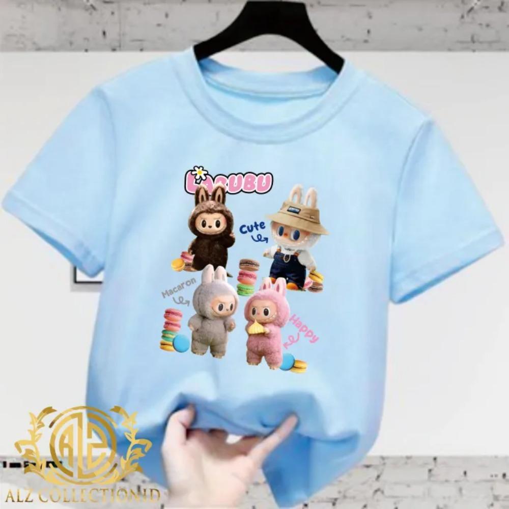 2025 New Children's T-shirt Fashionable and Versatile Style Happy LABUBU Printed Round Neck Short Sleeved Casual Girls' Top