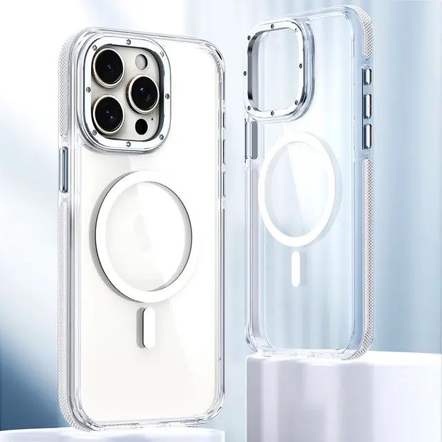 Für iPhone 15 14 13 12 11 Plus Pro Max Hülle Farbiger Rand Magnetische Magsafe Kabellose Ladeabdeckung Transparente Hülle Sturzsicher Fundas