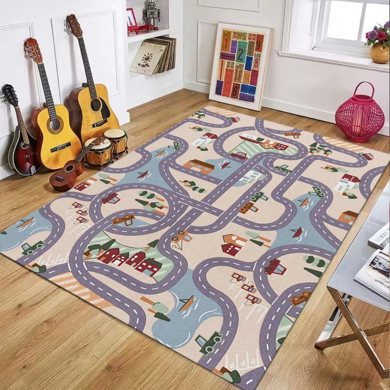 Alfombra para niños Esterilla de juego Alfombra educativa Patrón de carretera Patrón de tráfico Alfombra Fácil de limpiar Felpudo antideslizante Felpudo de baño