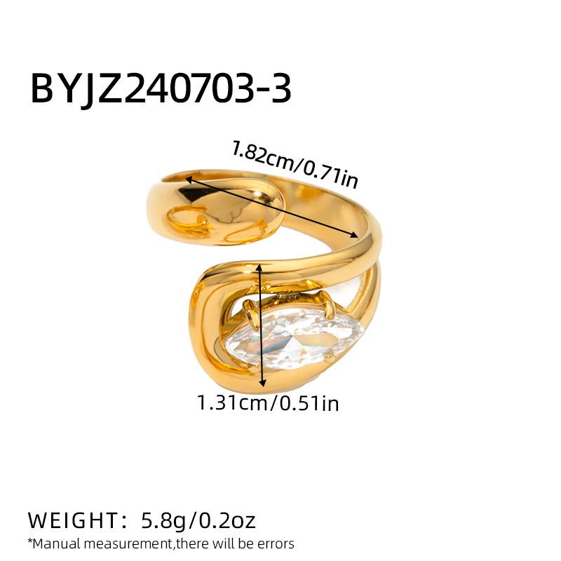 Big oval stone statement rings stainless steel rings for women minimalist dainty stainless steel Zircon waterproof open rings