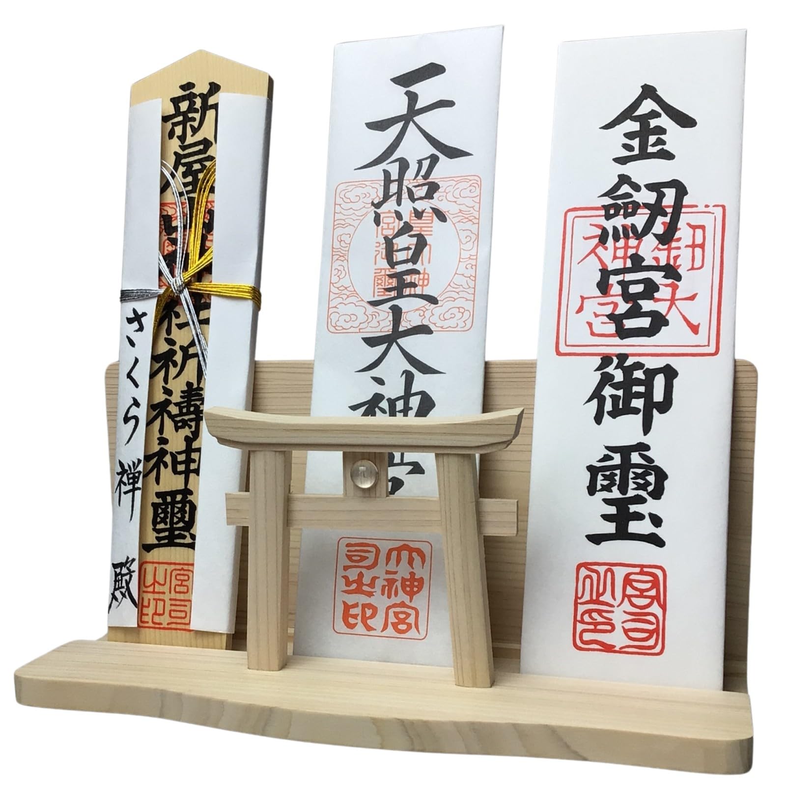 [Сакура Дзен] Настенный синтоистский алтарь, стиль Миёдзин, Хрусталь, Ворота Тории, Дизайн с тремя святилищами, Крепеж для настенного монтажа со специальными штифтами, Сделано в Японии