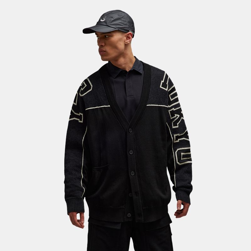 Y-3 Gfx Knit Cardigan Letter Logo Solid Color Unisex Cardigans Black IQ2138