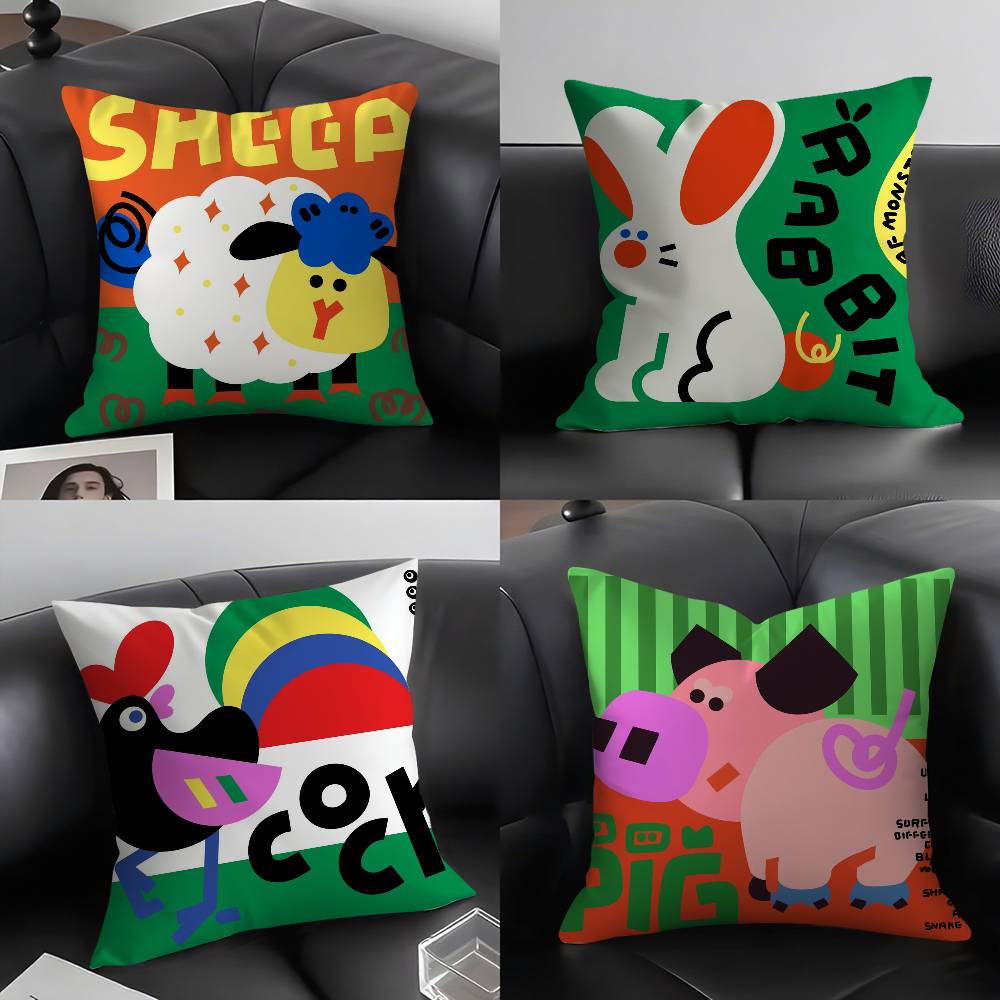 Pillow Case Cute Animal World Home Dorm Chair Back Short Plush Double-sided Printing Office Nap Time Cushion Cover