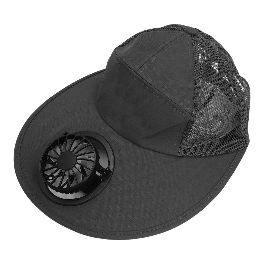 Fan Sun Hat Dark Gray 3 Speeds USB Charging Fan Wide Brim Mesh Sunshade Cap for Outdoor Activities