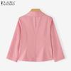 ZANZEA Women Turn Down Collar Solid Color Long Sleeve Elegant Blouse