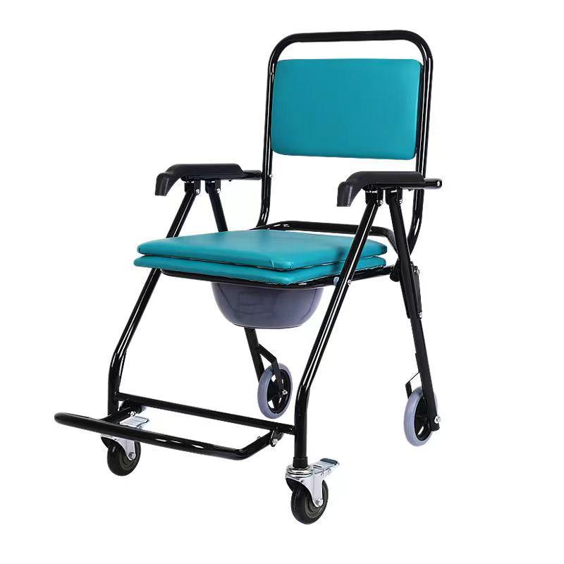 Folding Portable Commode Chair with Wheels for Disabled, Elderly, or Pregnant Users