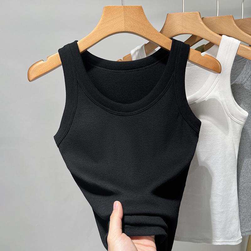 Crew Neck Sling Vest Women's New One-piece Fixed Cup Underwear with Sleeveless Vest Top