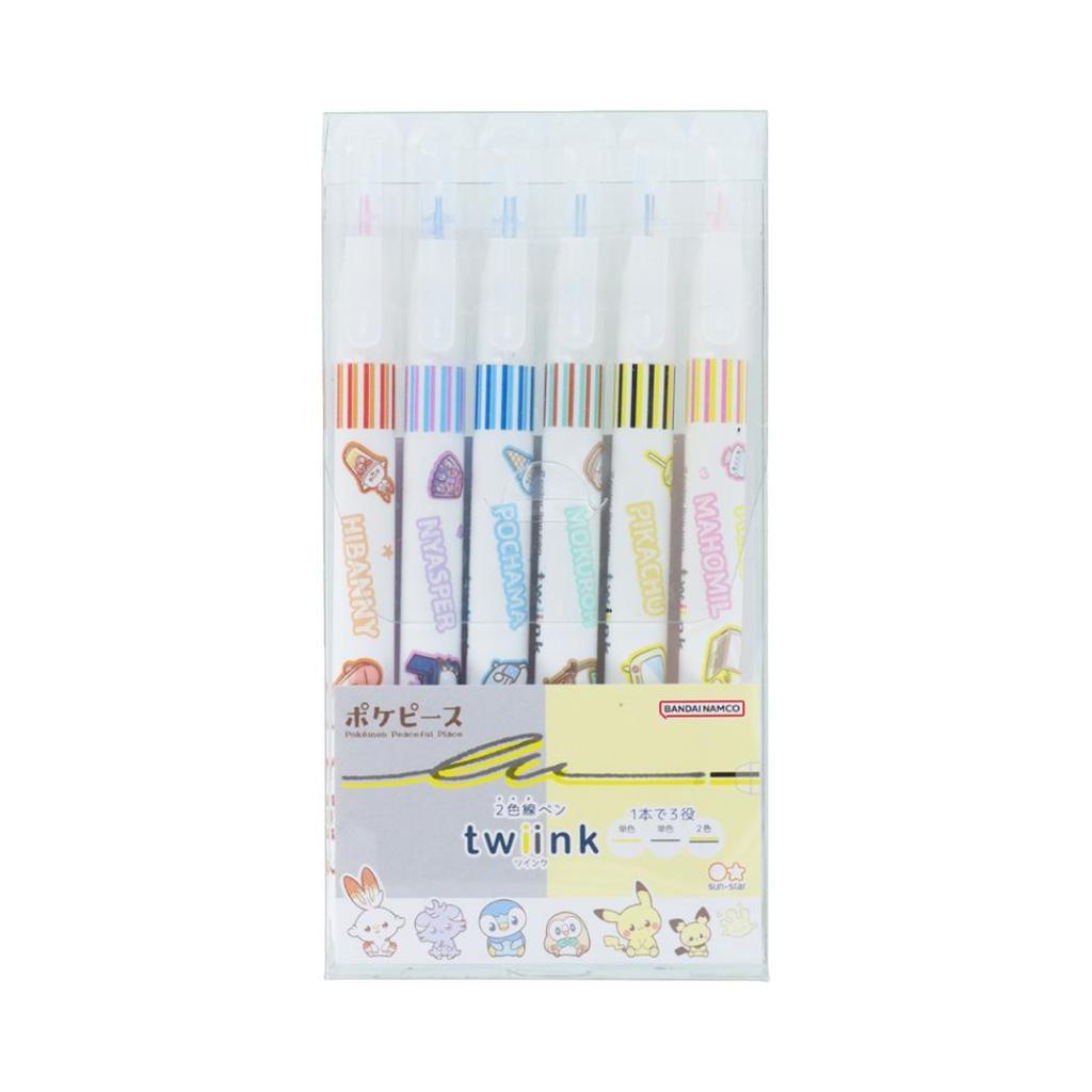 Pocket Monster Color Pen 2-color Line twiink 6-piece Set Poke Peace School Year Pokemon Sun-Star Bungu Semester Preparation Stationery Pens Character