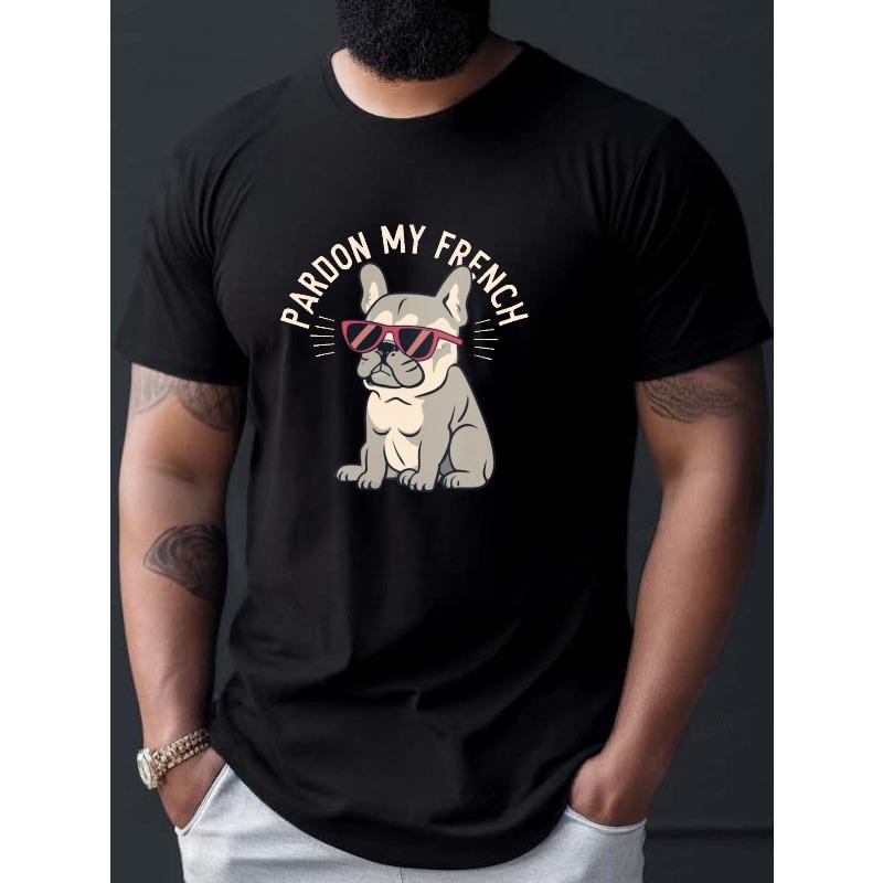 

Plus Size Men s Crew Neck T-shirt, French Bulldog Print Short Sleeve Sports Tee Tops, Men s Summer Clothing 4XL чорний