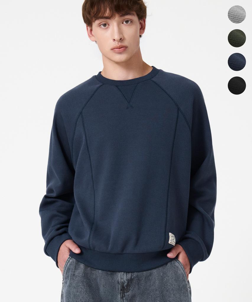 TRILLION Overlock Stitch Waffle Sweatshirt_4Color