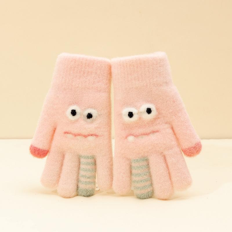 Winter Knitted Gloves Cartoon Stripe Elastic Five-finger Gloves Fashion Thickend Kids Gloves Boys And Girls