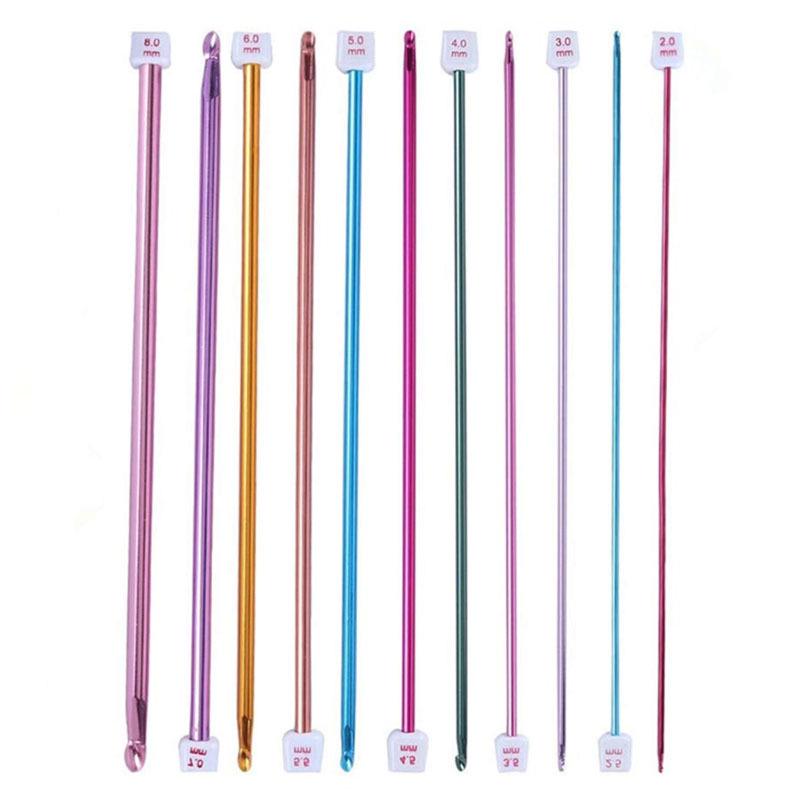 11PCS Tunisian Afghan Crochet Hooks Multicolor Aluminum Knitting Needles Handmade Craft Sewing Knitting Tool Set For DIY Making