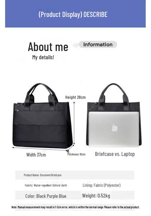 Unisex Business Briefcase - Large A4 Document & Textbook Handbag