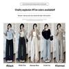 Women's Petite Beige High Waist Bow Wide Leg Pants - Spring/Autumn, Lazy Drape Style, 145-150cm