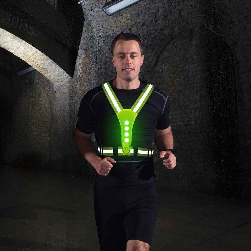 1 pièce Gilet réfléchissant de sécurité Lumière de course LED Gilet de cyclisme réglable Avertissement nocturne Travail Pêche Sport Gilet