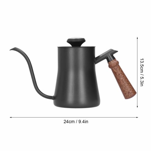 Stainless steel narrow-spout coffee drip pot with thermometer for coffee and tea (650ml, black)