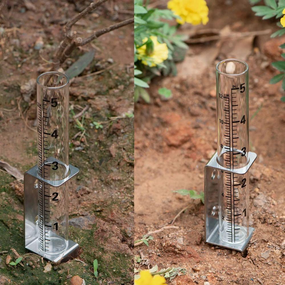 2 in1 Mounting Rack Glass Rain Gauge Easy To Read Garden Moisture Meter  Garden Monitoring