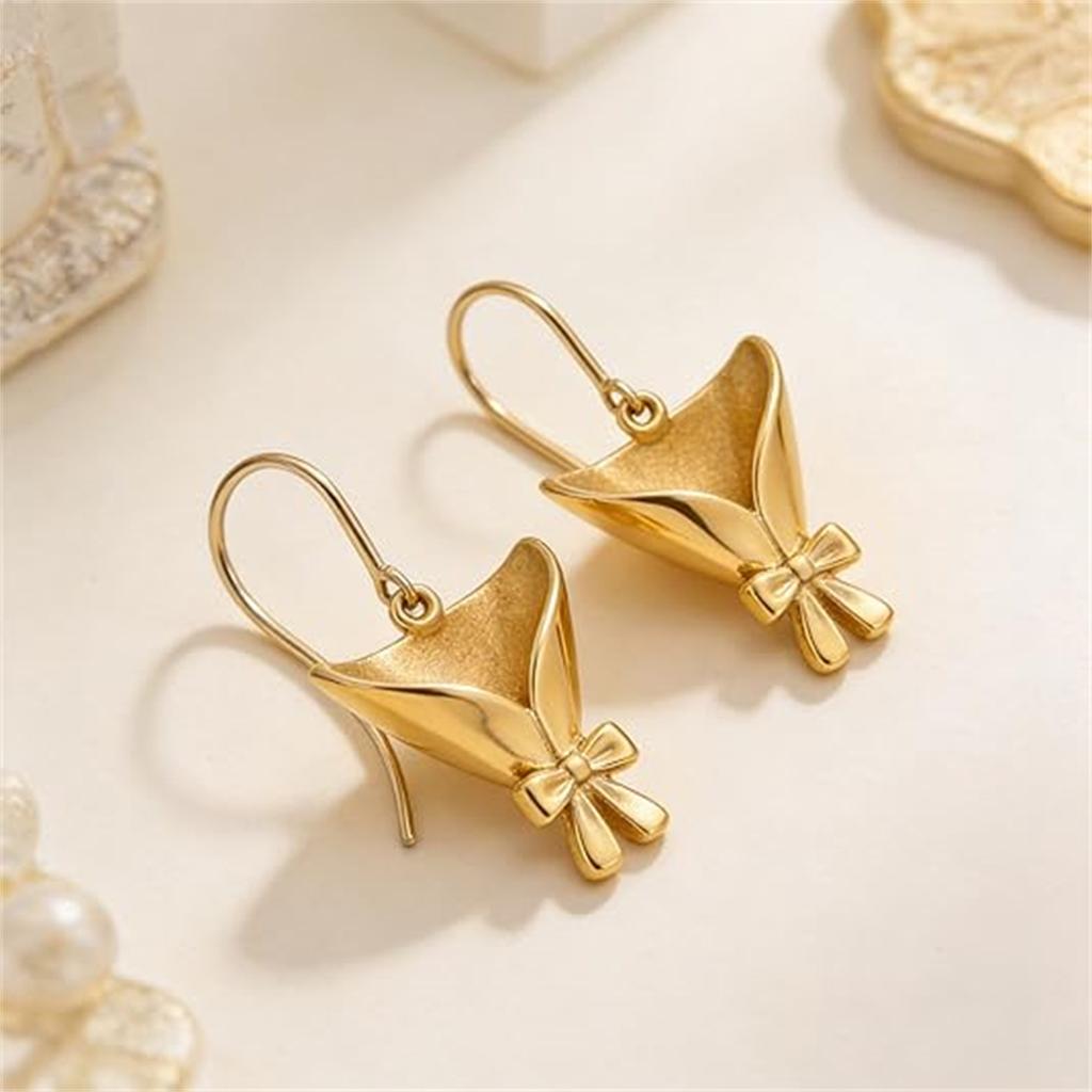 Romantic Gold Color DIY Flower Holder Earrings For Women Creative Insertable Flowers Bouquet Vase Earring Party Wedding Jewelry