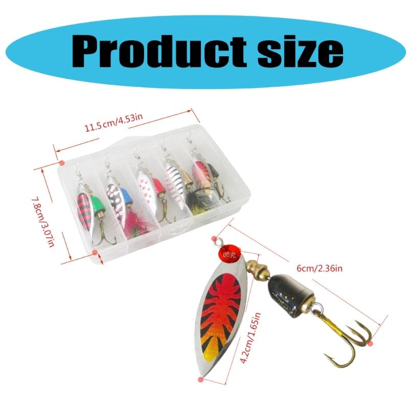 5Pcs Steel Treble Hook Spinner Baits Sequins Lures Set Spoon Fishing Spinner Swimbaits Set for Saltwater and Saltwater