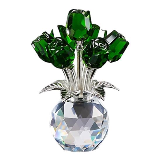 Faux Crystal Rose Flower Ornament Handmade Bouquet Figurine Mini Flower Vase Decoration Wife Girlfriend Women Wedding Anniversary Birthday Gift