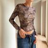 The New Tulle Sexy Leopard Print See-through Fitted Long-sleeved Base Layer Is Suitable for Women To Wear Outside