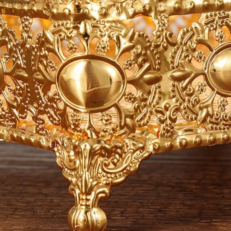 European Style Fruit Plate,Golden Alloy Square Shape Hollowed-out Candy Tray,20 cm Food Snack Disc,Wedding Housewear Decoration
