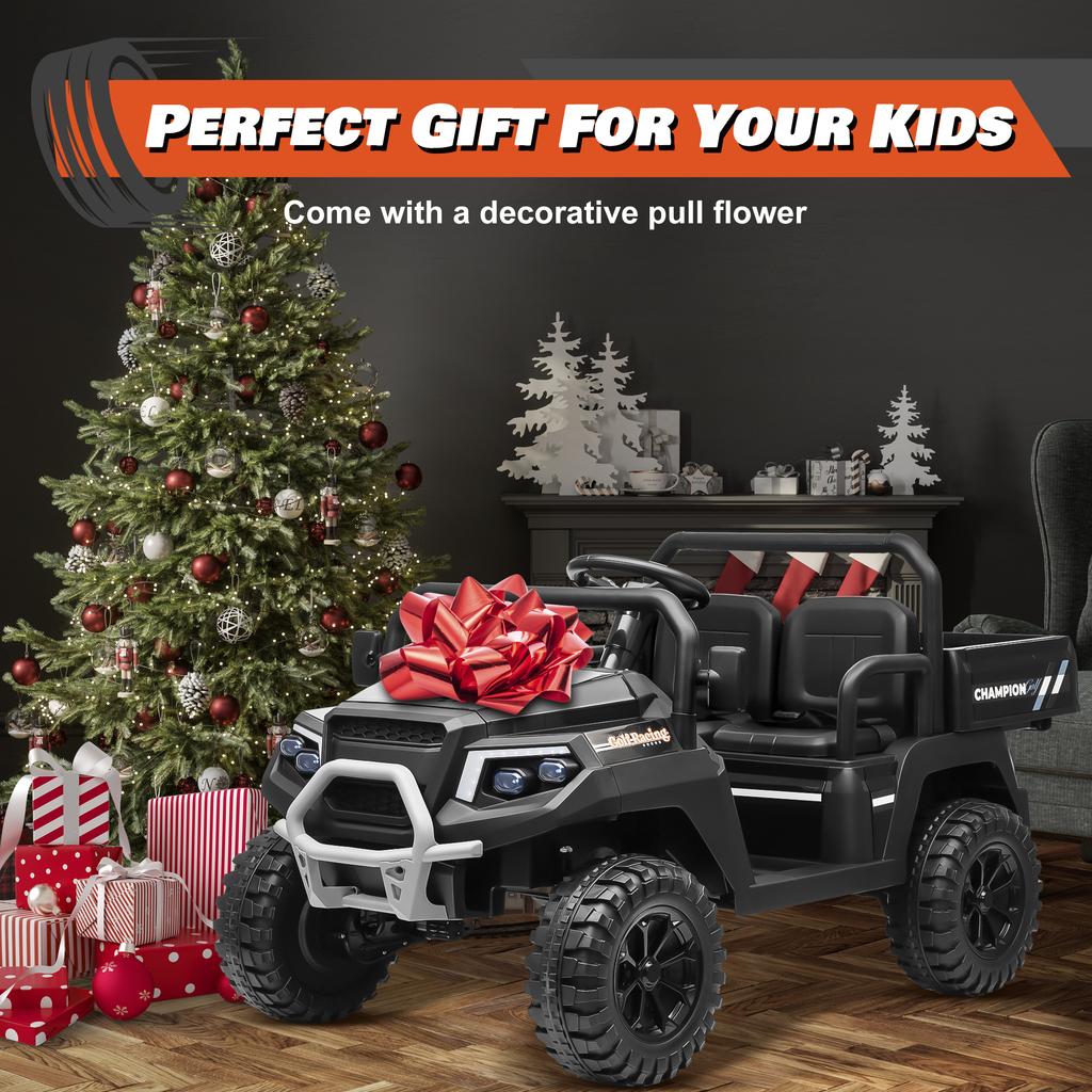 Joyracer 24V Ride On Toys 4WD 2 Seater Ride On Car Truck with Remote Control, Electric Car for Kids W/ Dump Bed/ Shovel,