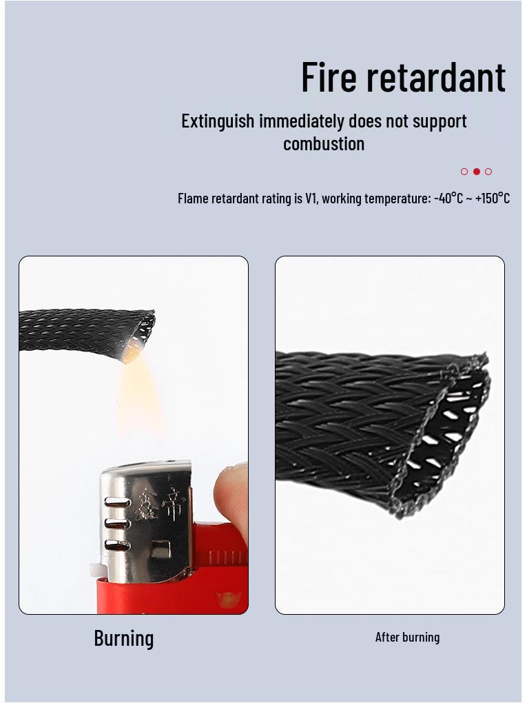 Black Flame Retardant Nylon Braided Mesh Tubing for Cable Protection & Shock Absorption