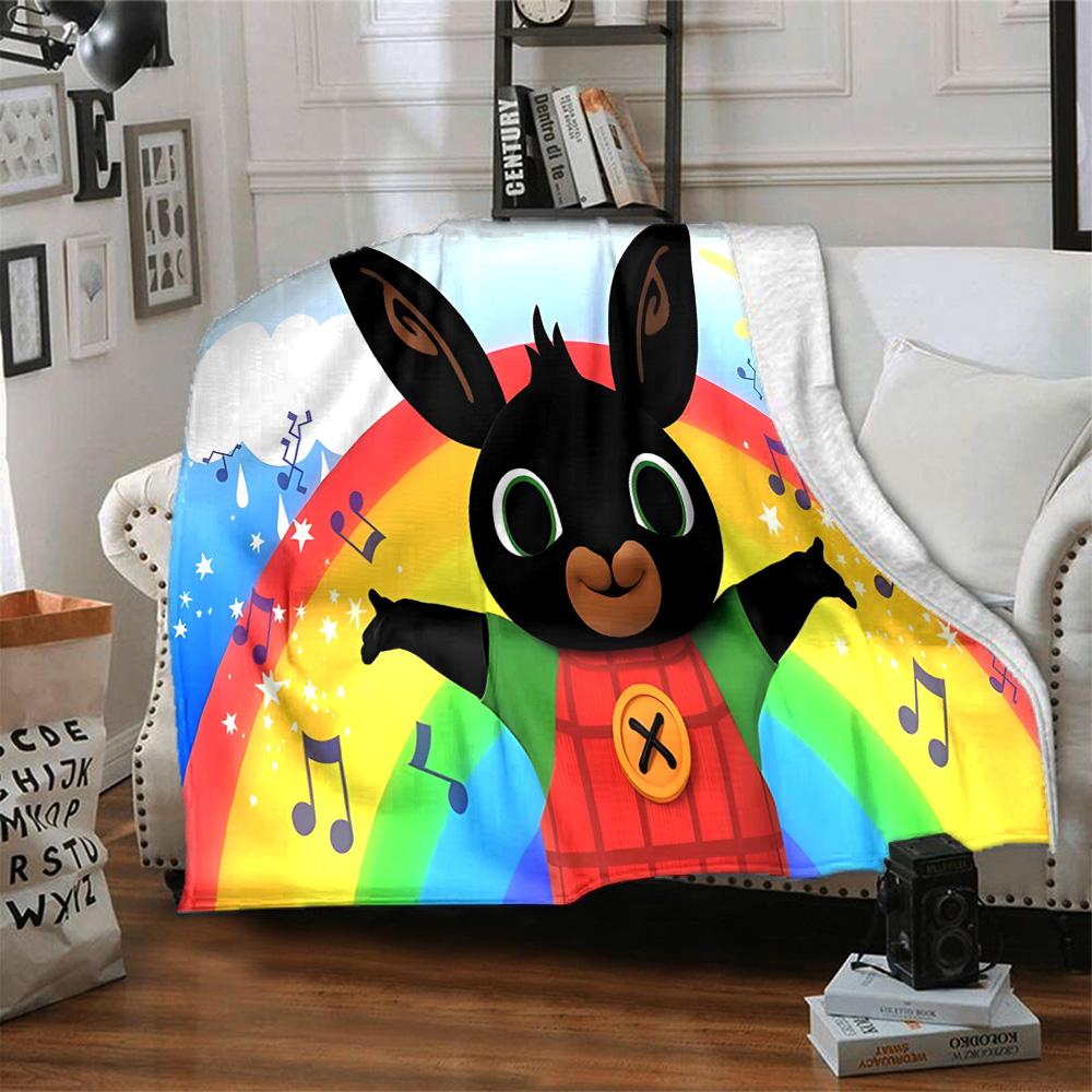 Rainbow Bing Friends Singing Flannel Blanket, Soft Polyester, Modern Design, All-Season for Camping, Travel, Gifts for holidays or birthdays