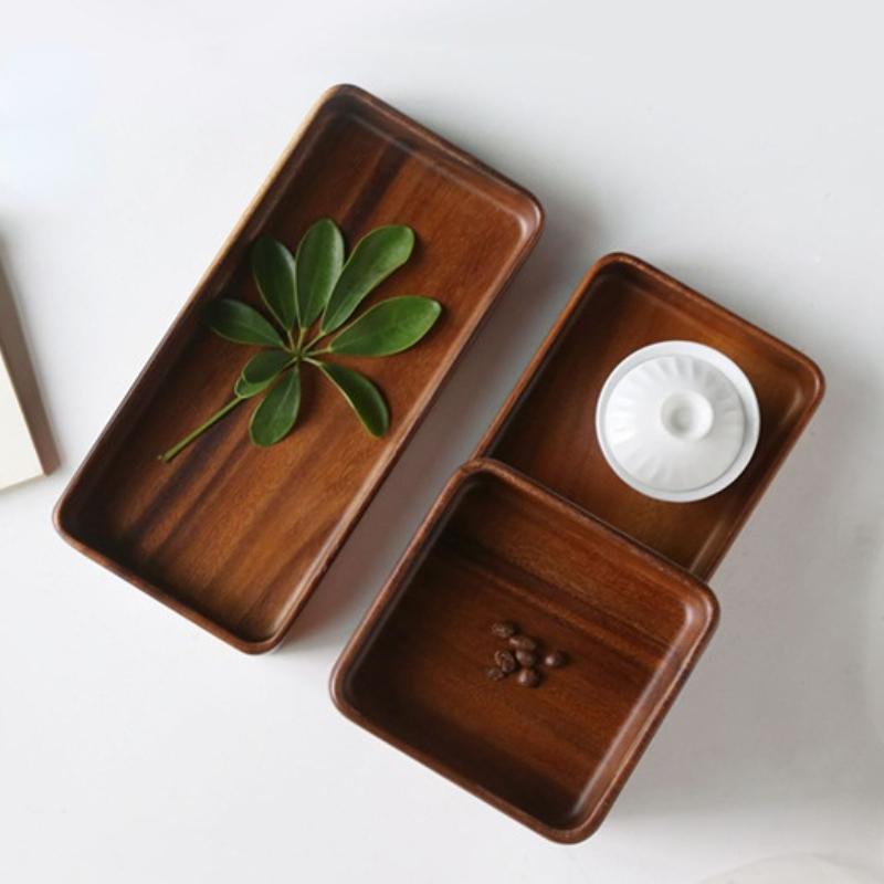 1 Stück Schwarznussholz Obstteller Snack Erfrischungsteller Massivholz Runde Schalen Rechteckiges Tablett für Lebensmittel