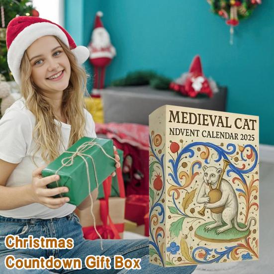 Medieval Cat Advent Calendar 2025 24 Day Christmas Countdown with 24 Collectible Medieval Cat Acrylic Ornaments for Cat Lovers Art Fans