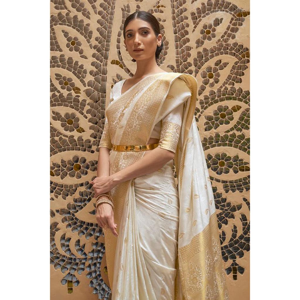 RSINC Women's Banarasi Patola Silk Blend Saree with Blouse Piece Colour White B099NWXGD9