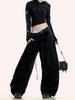 Yongfang Retro Curved Leg Spliced Pants with Self-Tie Waistband - Unisex Pleated Loose Wide Leg Banana Pants