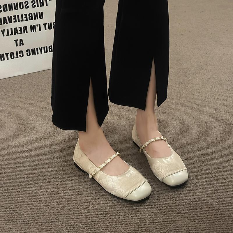 Chain Square Head Flat Women Shoes Spring Fashion Shallow Walking New Cozy Elegant Female Shoes
