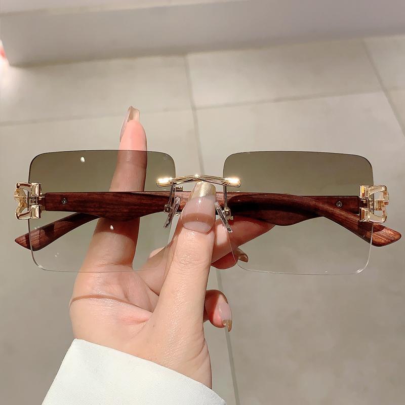 Rimless Square Sunglasses New Gradient Colorful Ocean Lenses Men Eyewear Oversized Vintage Brand Design Women Shades