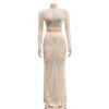 European & American Fashion Mesh Hot Drilling See-through Long Sleeve Long Dress Two-piece Set for Women