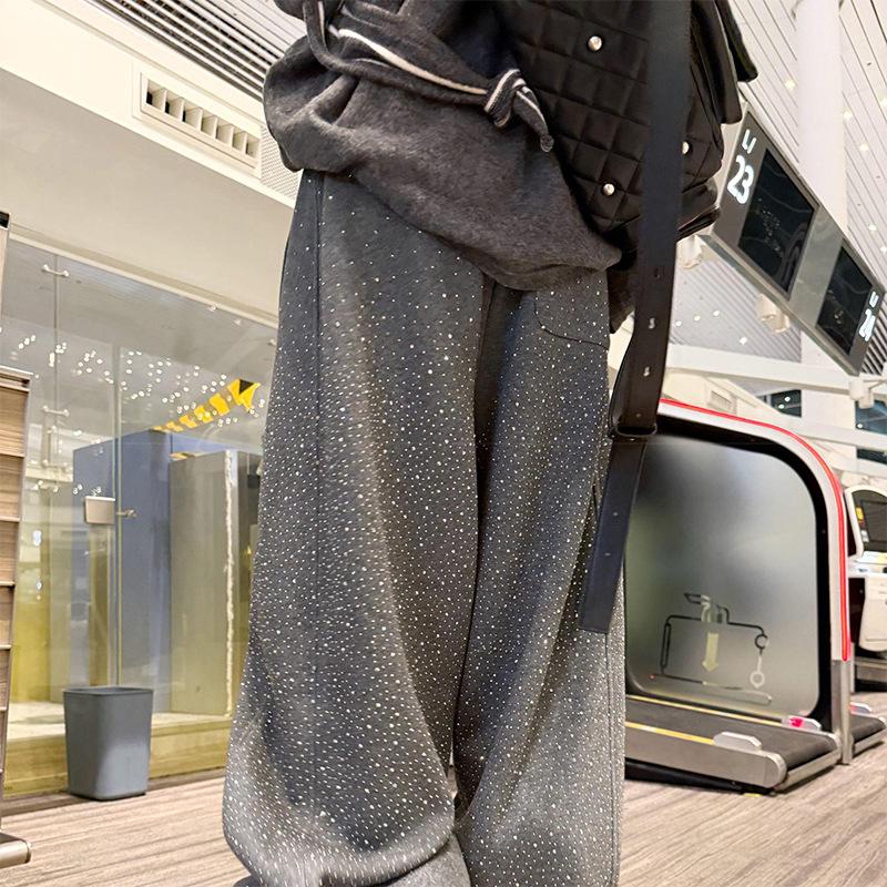 2026 Spring Trendy Wide-Leg Rhinestone Loose Long Pants