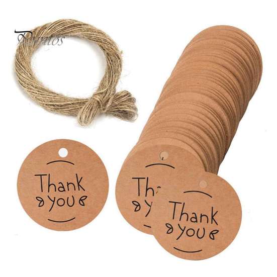 Natürliche Papieranhänger 100 Stück Danke mit Schnur, Runde Geschenkanhänger, Vorgeschnittenes Hochzeitsgastgeschenk-Etikett mit Loch zum Aufhängen für Partygeschenke und