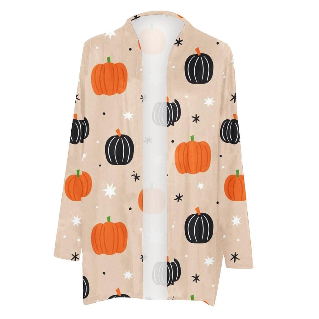 Damska modna, swobodna, halloweenowa, drukowana, długa, średniej długości kurtka kardiganowa z długim rękawem