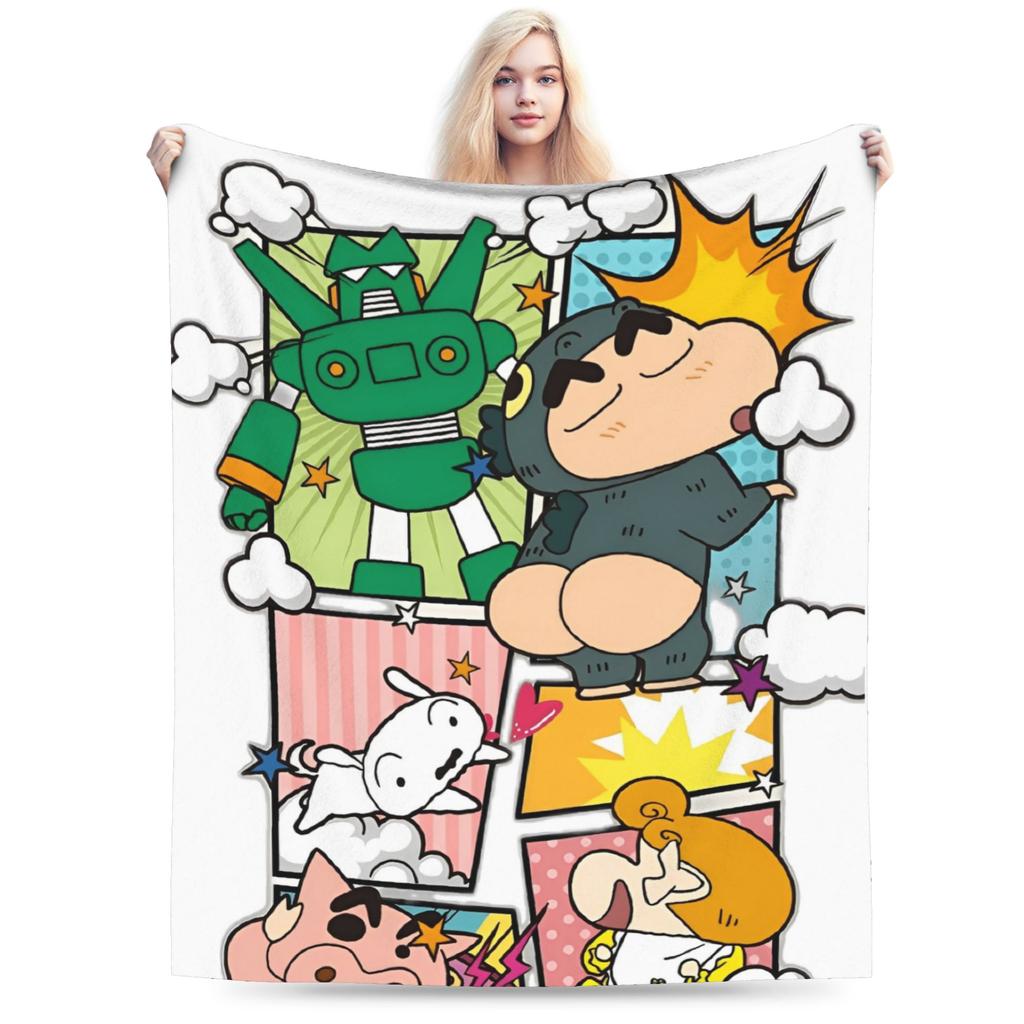 Crayon Shin Chan as Action Kamen Blankets Fleece Summer Air Conditioning Manga Multi-function Throw Blanket for Home Couch Quilt