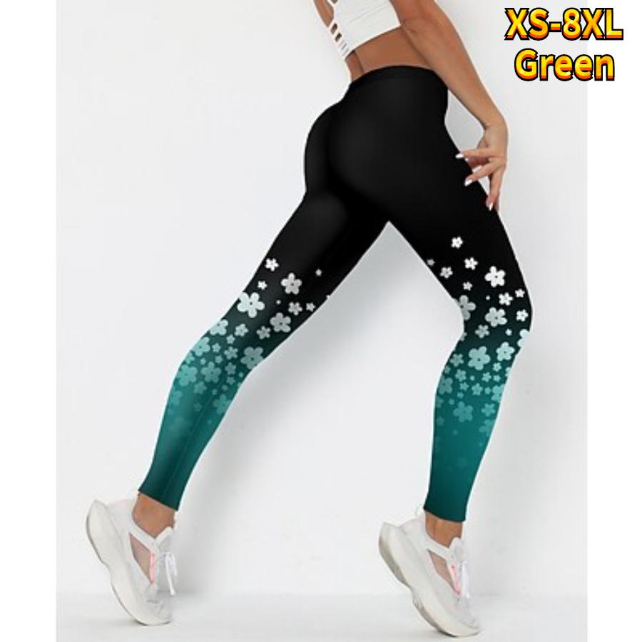 Womens Little Blue Flower Prints Stretch Yoga Leggings Fitness Running Gym Sports Active Pants