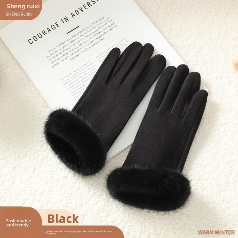 Meier Damen Herbst- und Winter-Plüsch-Dicke Thermohandschuhe, Selbstheizende Reit-Deutsche Plüschmund-Touchscreen-Handschuhe