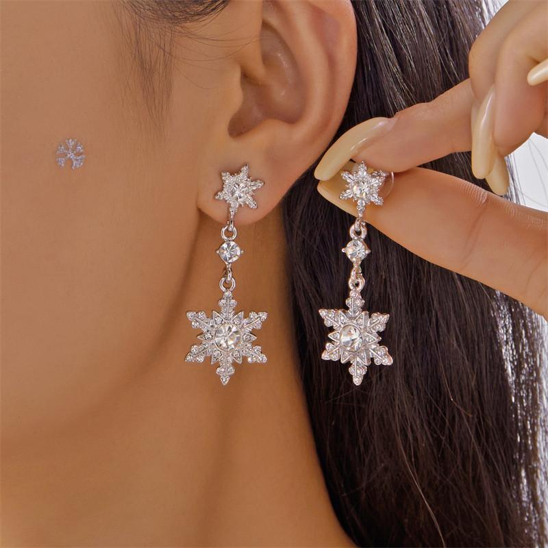 Elegant Snowflake Drop Earrings With Zircon Stones For Women Holiday Party Accessories