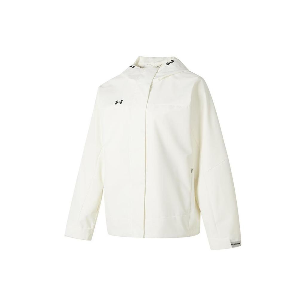 Under Armour Solid Color Outdoor Training Fitness Woven Hooded Jacket Women Jackets Off-White 23600402-101