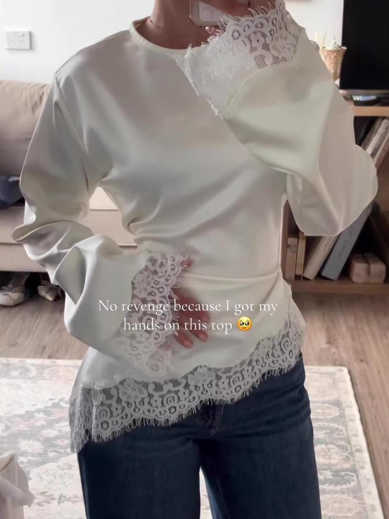 2026 Women's Solid Color Lace Long Sleeve Irregular Hem Blouse