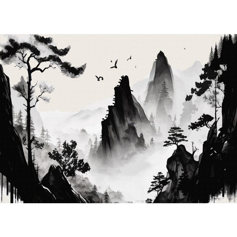 Chinesische Landschaft Paar Vögel Wald Berg Fluss Koi Karpfen Fisch Kunst Poster Drucke Leinwand Malerei Wandkunst Bild Heimdekor