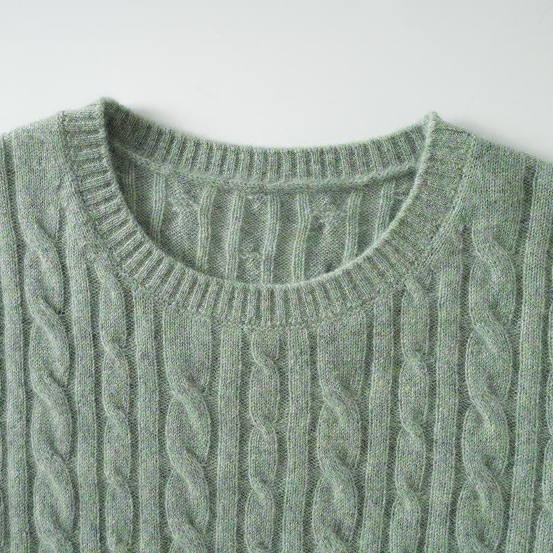 Conscien Aurora Cashmere Cable Knit Short Sleeve Round Neck Sweater