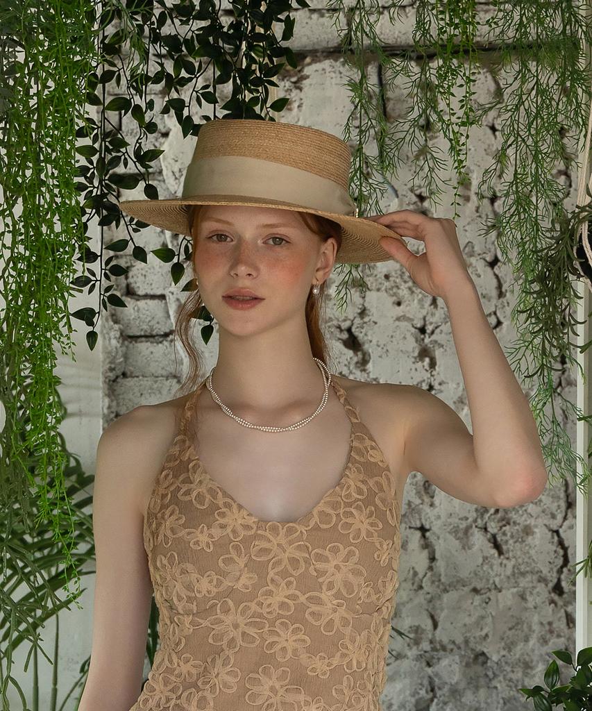 Tatiana Lunel Ribbon Band Natural Raffia Boater Hat Ht8195 Ivory