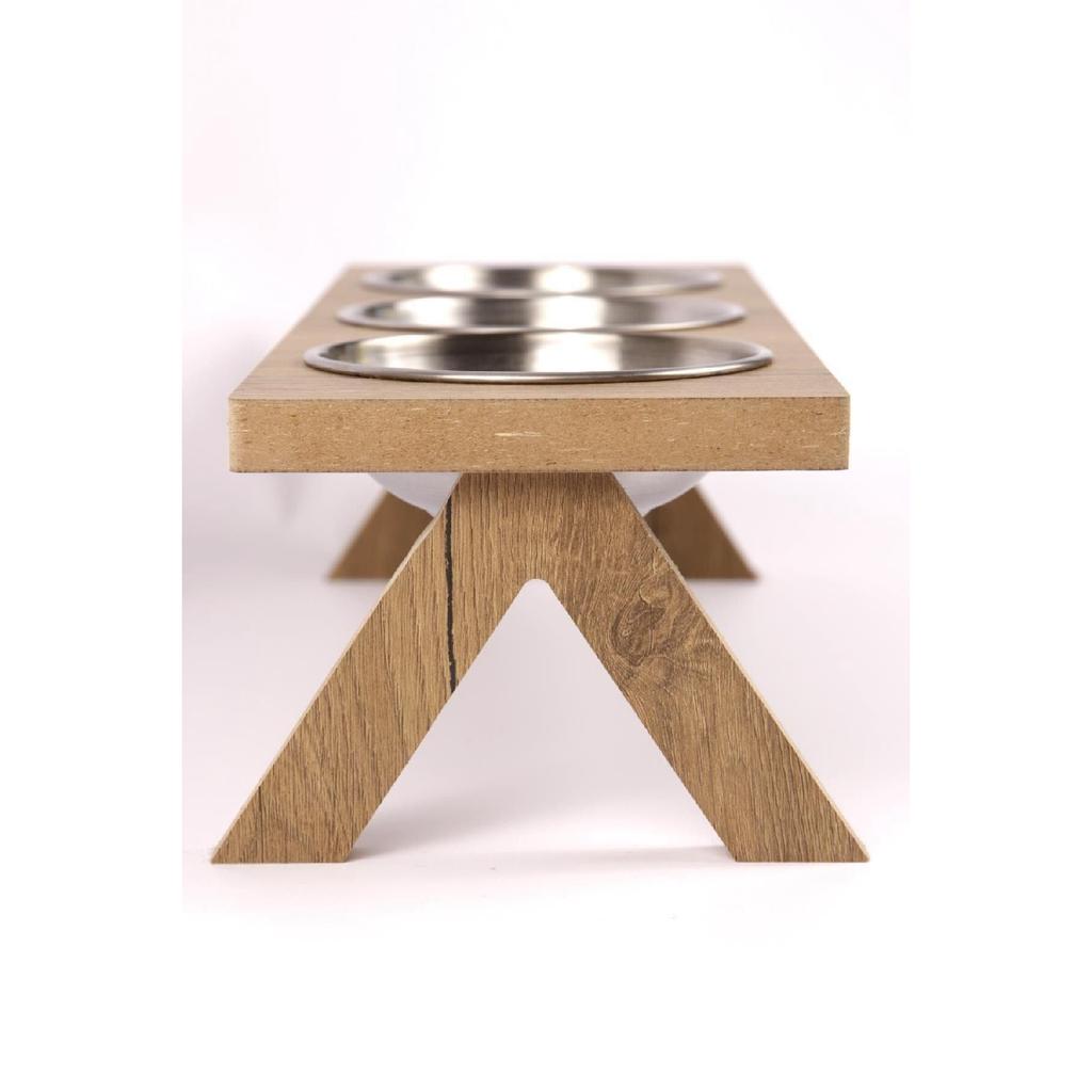 3-piece Wooden Cat Dog Food Water Bowl Stand Metal Drinking Bowl Feeding Bowl With Steel Bowl Pet